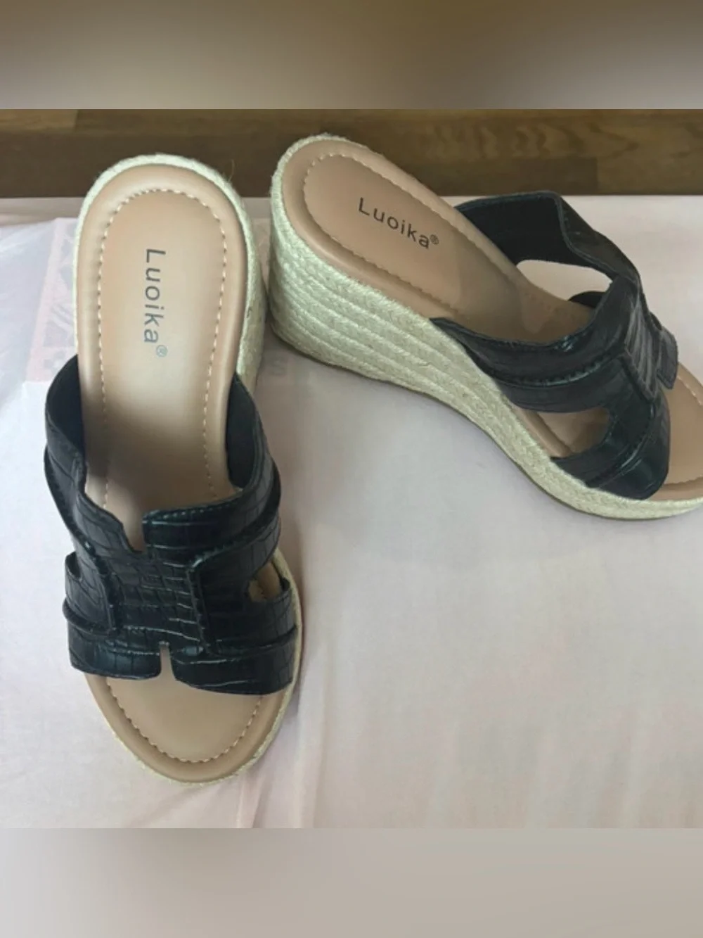 Women's Wide Black Wedge Slides/ Sandals